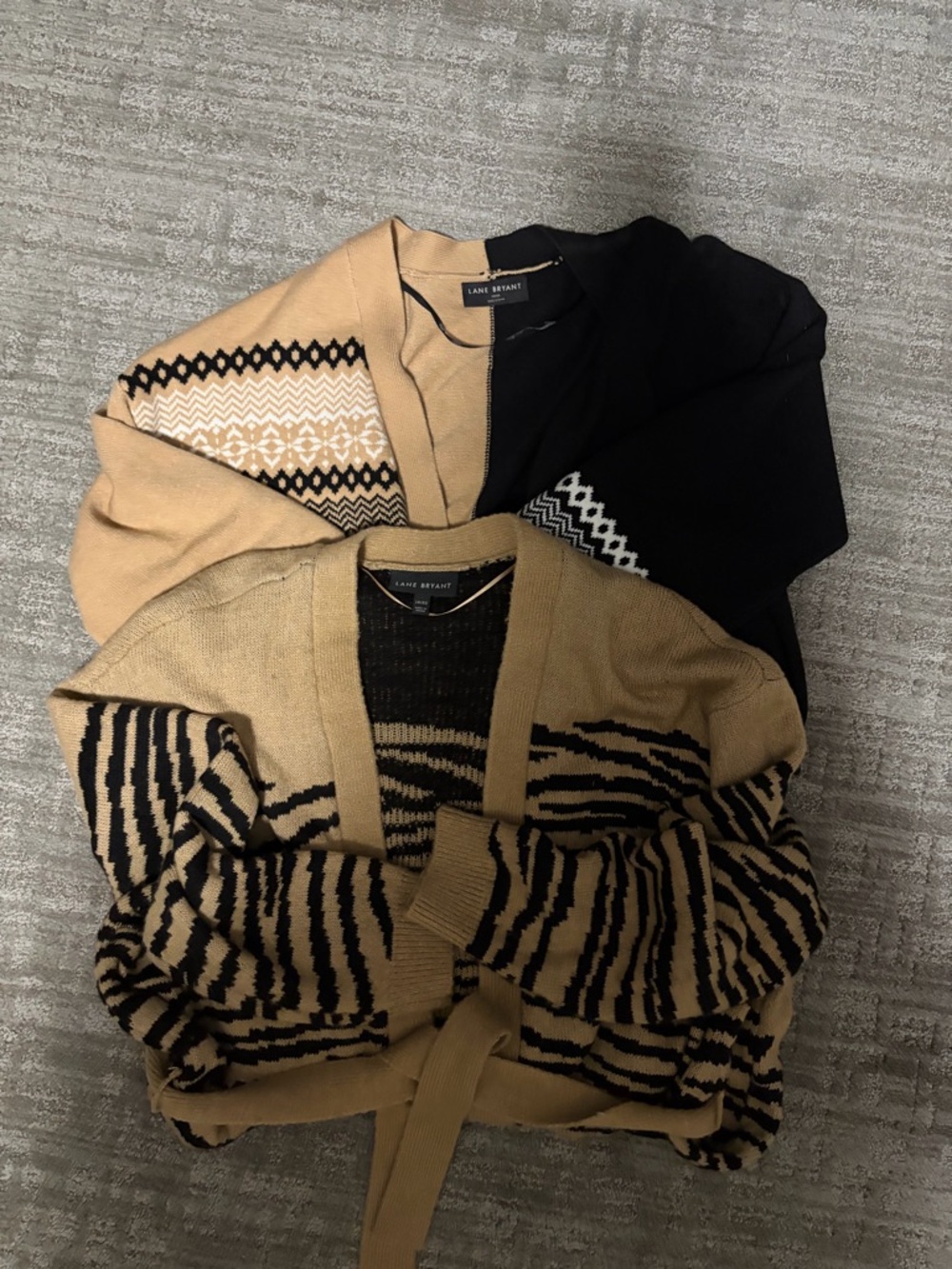 2 Lane Bryant Black and Tan Open Front Knit Cardigan